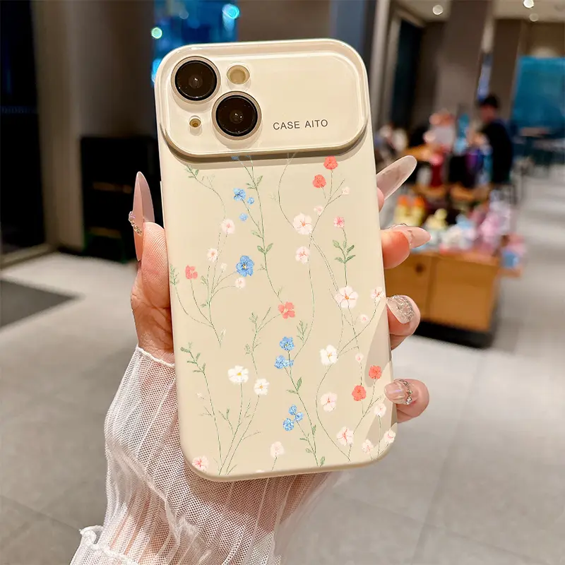 Dopamine-Hue Silicone Smartphone Casing for iPhone 17,16,15,14,13,12 (Mini,Plus,Pro,ProMax) - Delicate Pastel Wildflowers, Green Stems, Soft Charm, Slim, Shockproof, Full Camera Protection, Microfiber-Lined, Minimalist Fresh Handheld Cellphone Device Case