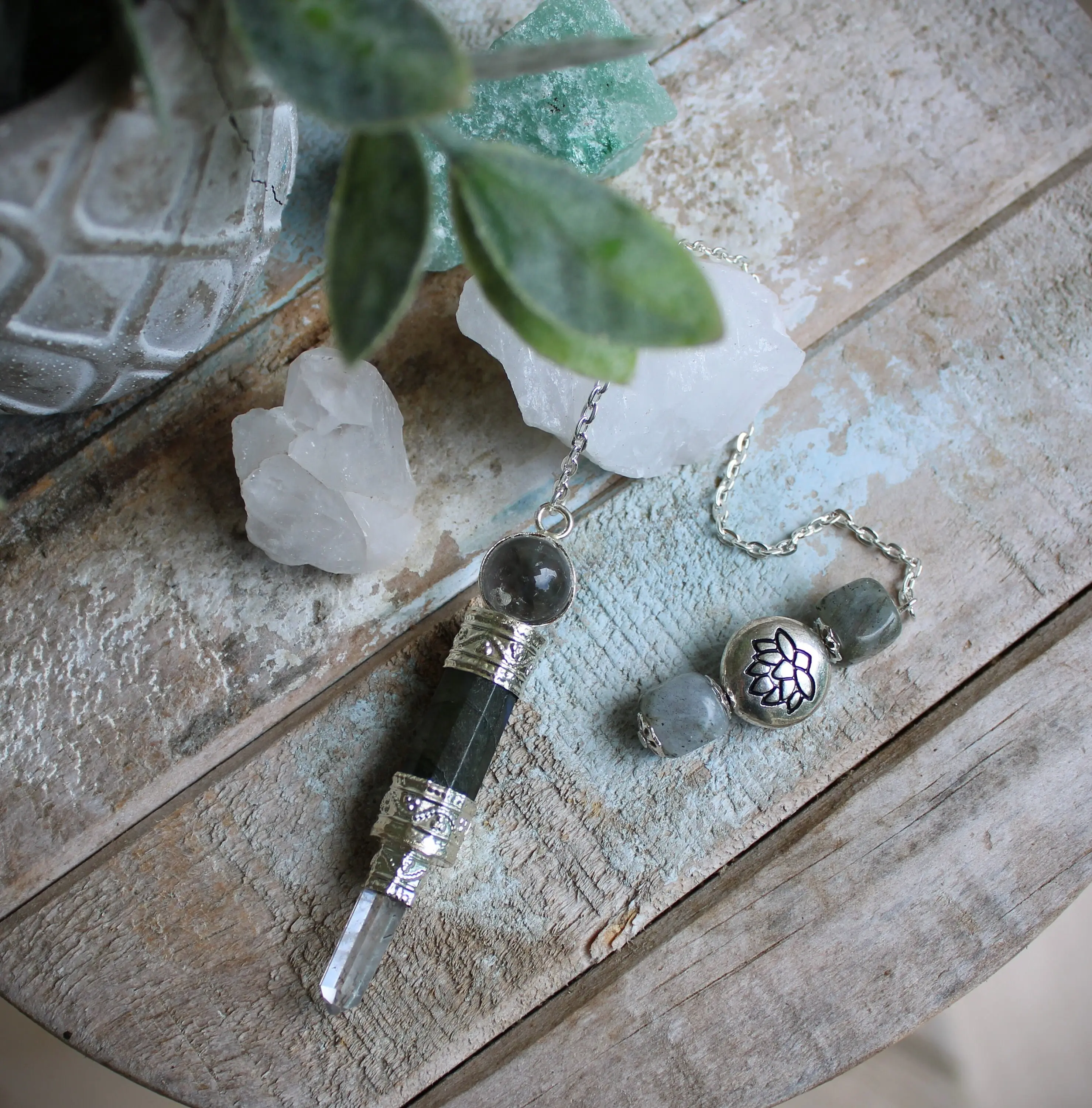 Pendulum Large Labradorite Pendulum with Clear Quartz ~ Powerful Protecting Energy ~
