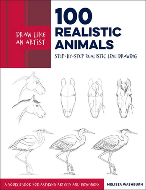 Draw Like an Artist: 100 Realistic Animals: Step-By-Step Realistic Line Drawing **A Sourcebook for Aspiring Artists and Designers -- Melissa Washburn, Paperback