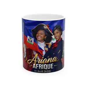 Ariana Afrique 11oz Glossy Portrait Ceramic Mug - Haitian Flag Design, Reusable Ceramic Drinkware for Coffee, Tea, Washable Drink Cup