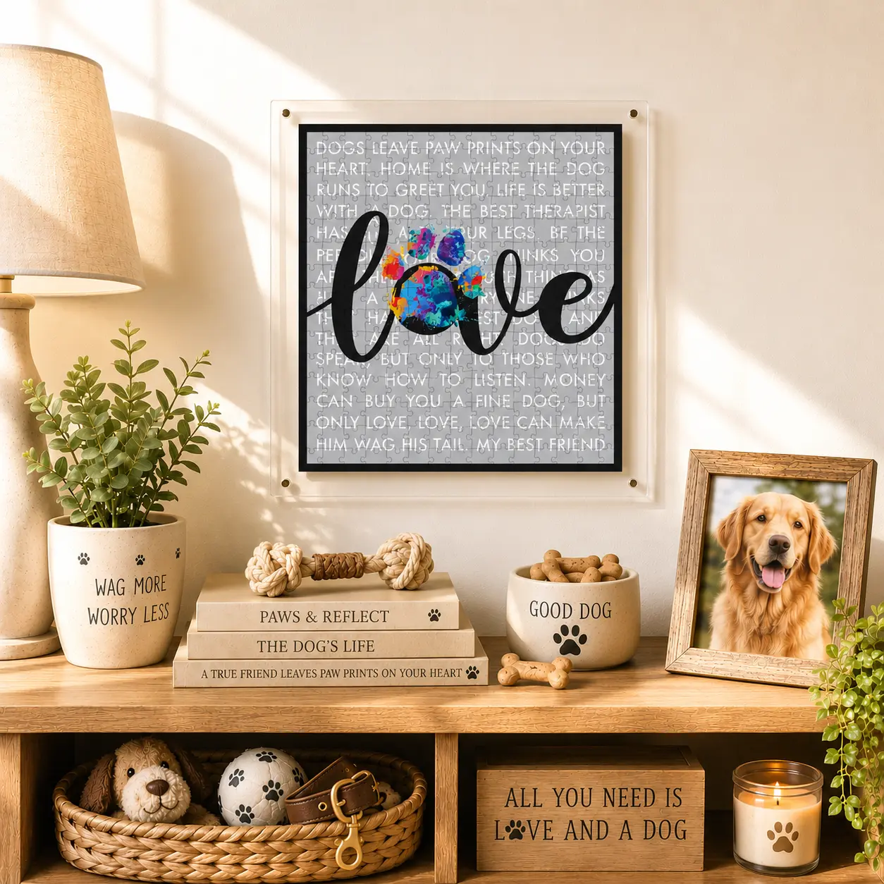 Acrylic Wall Art Puzzle for Adults, Hangable Jigsaw Puzzle with Framing and Hanging System, Home Decor Gift, Paw & Love