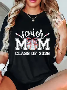 100% Cotton Senior Mom Baseball 2026 Class Of 2026 Proud Mom of Graduate T-Shirt