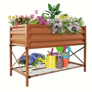 2024 43x20x30 Large Galvanized Steel Raised Garden Bed Planter Box with Storage Shelf and Protective Liner - Ideal for Growing Fresh Herbs, Vegetables, Flowers, and Succulents - Perfect for Backyard,Uncharged, and Easy to Assemble