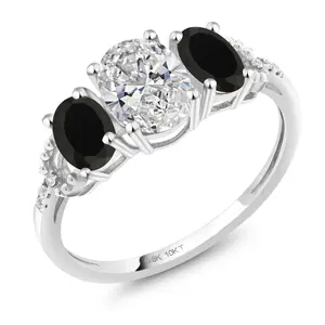 10K White Gold IGI Certified Lab Grown Diamond and Black Onyx 3-Stone Engagement Ring | 1.82 Cttw | Center Oval Diamond 1.00 Ct | D-E Color | VS1-VS2 Clarity