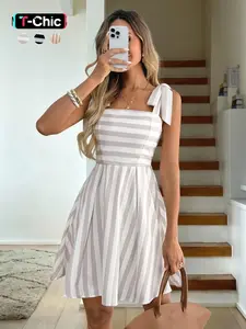 Women's Casual Wear Striped Spaghetti Strap Mini Dress, Summer, Beach, Casual Fashionable Dress