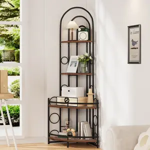 Fan-Shaped Corner Storage Shelves,4-Tier Corner Shelf,Corner Shelves for Storage and Display,Corner Ladder Shelf for Living Room, Kitchen,Home Office. (Rustic Brown) Flower Organiser