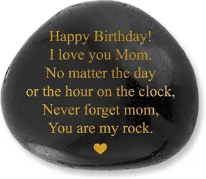 Heartfelt Engraved Birthday Gift for Mom or Stepmom Unique Emotional Present from Son or Daughter Celebrate Her Special Day Polished Pebble with Gold Message