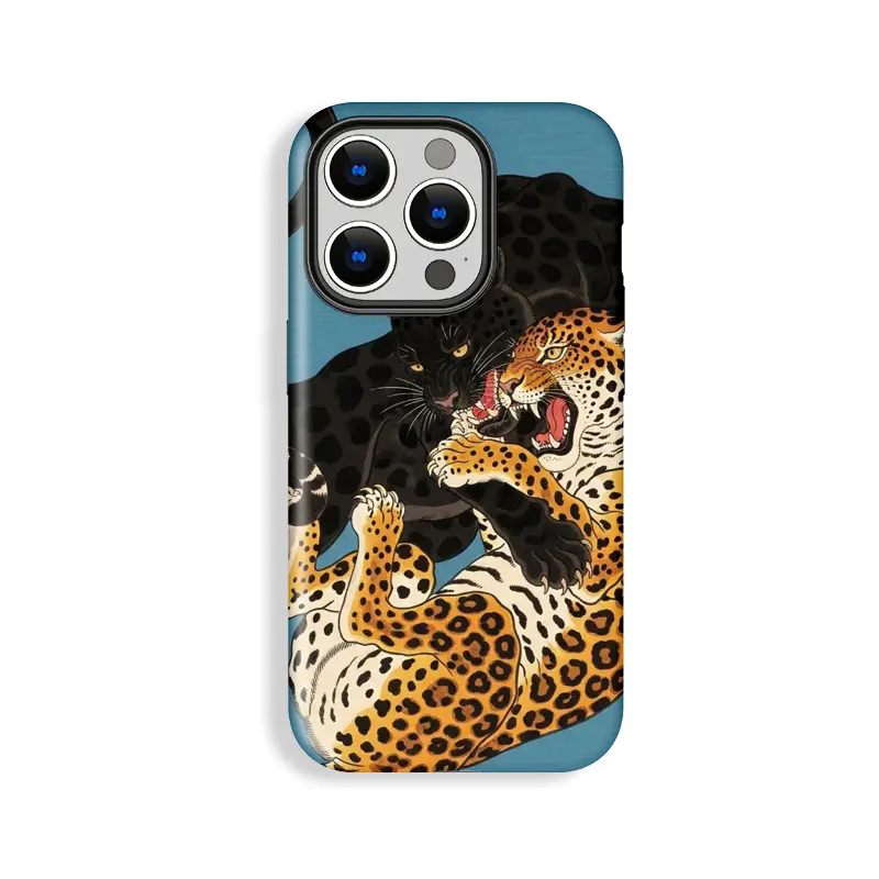 Stylish Black Panther Leopard Brawl Pattern Rugged Phone Case, Cool Protective Case, Gift for Him or Her, Shockproof, Double Shell Anti-drop, Wear Resistant, Phone Case Suitable for Iphone 11/12/13/14/15/16/17 Pro Promax Plus Air Protection Cover