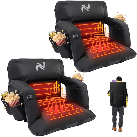 SLSY 2-Pack Heatable Extra Wide (25in) Unisex Campchair for Adults - Evening Outdoor Stadium Seat with Enhanced Support, Cushion, Armrests, Gear Pockets, Rain Resistance, Strap-Secure Fit, 3 Heat Settings, Collapsible Portable (Power Bank Not Included)