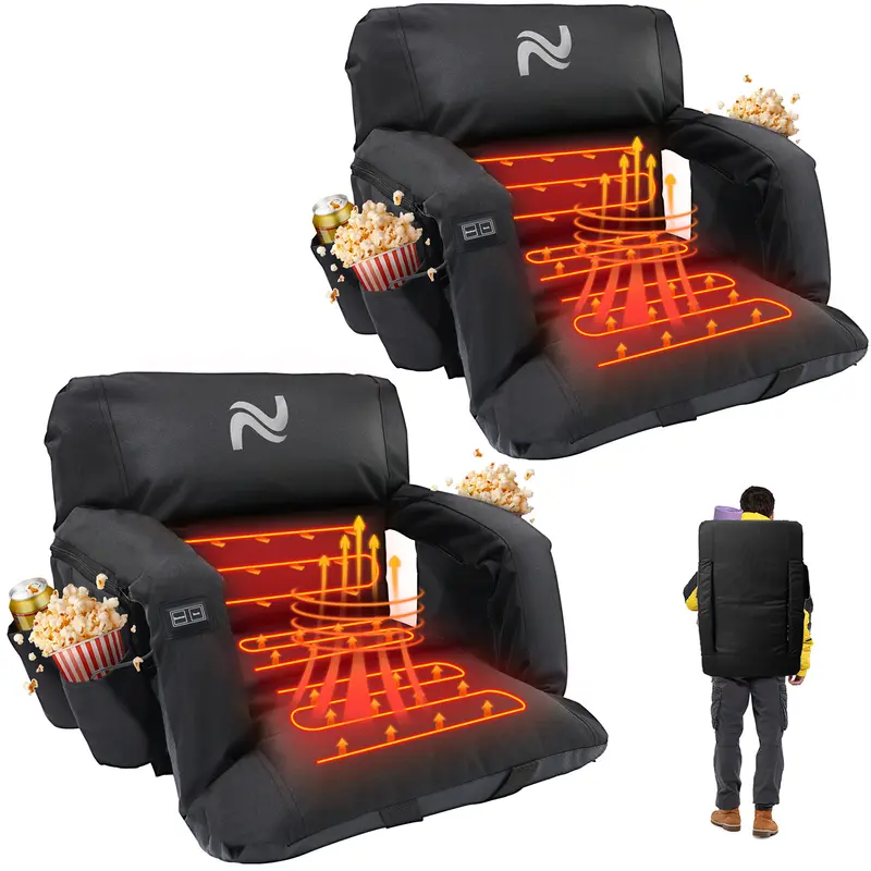 SLSY 2-Pack Heatable Extra Wide (25in) Unisex Campchair for Adults - Evening Outdoor Stadium Seat with Enhanced Support, Cushion, Armrests, Gear Pockets, Rain Resistance, Strap-Secure Fit, 3 Heat Settings, Collapsible Portable (Power Bank Not Included)