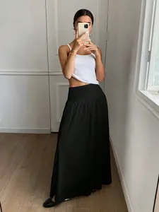 Women's Elegant High Waist A-Line Fitted Long Skirt, Stretchy Knit Casual & Formal Wear, Perfect for Spring Summer Autumn Winter Seasons
