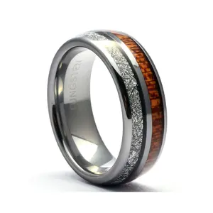 Men's Tungsten Carbide Ring with Wood Meteorite Inlay, 8mm Comfort Fit Wedding Band, Scratch-Resistant & Hypoallergenic, 8Mm Width