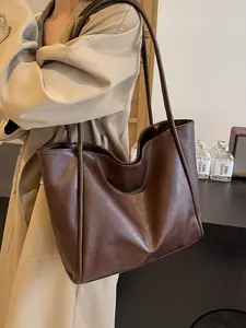 Women's Solid Color Tote Bag, Stylish Tote Bag, Fashion Large Capacity Everyday Shoulder Bag, Casual Commuter Bag, Versatile All Match Handbag, Ideal for Friends Shopping Dates Business Travel