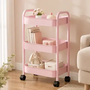 3-Tier Multi-Functional Utility Cart with Wheels — Easy Assembly; Suitable for Kitchens and Bathrooms. Multi-Purpose Metal Storage Cart (with Casters); Detachable, Portable Storage Rack — An Ideal Choice for Kitchens, Living Rooms, Offices,  OrganizerCase