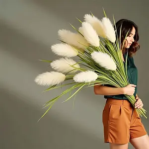 5 Artificial Fox Tail Plants Make Up 1 Bouquet, Each 35.5 Inches Tall, Featuring Realistic Reed And Feather Grass With Green Foliage Branches. These Maintenance-free Plants Are Perfect For Decorating Homes, Offices, Porches, And Gardens Year-round.