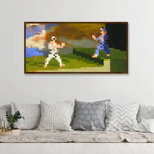 Minecraft "Fighters" Painting Canvas Wall Art| Official In-Game 8-Bit Pixel Poster| Real-Life Minecraft Room Decor| Panoramic Gamer Setup Aesthetic art