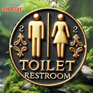 2D Flat Elegant Golden Black Restroom Door Sign Heavy Duty Metal Bathroom Sign with Male Female Symbols No Wiring Required for Home Office Cafe Restaurant Hotel Luxurious Toilet Decor Premium Restroom Accessories