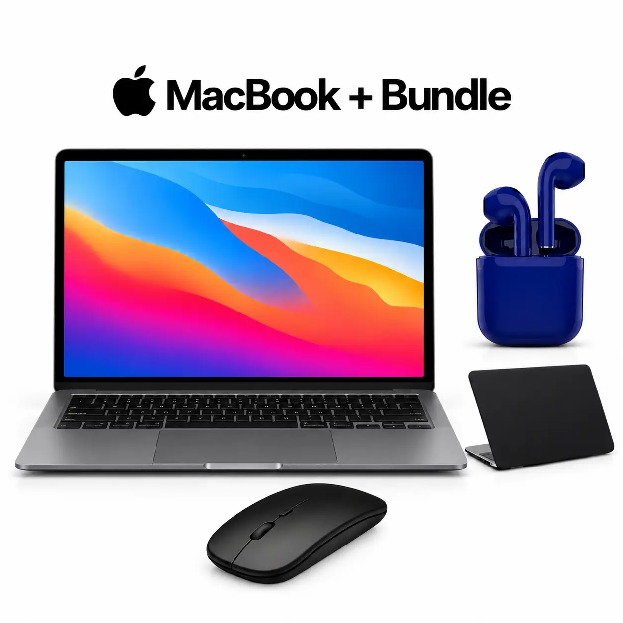 Refurbished Apple Macbook Air 2020 13.3-Inch, Space Gray, 8GB RAM, 256GB SSD, Bundle: Protective Case, Wireless Mouse, Earbuds, Charger (Good)