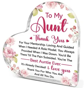 Aunt Gifts from Niece - Delicate Gifts for Aunt - Thanksgiving Birthday Christmas Sunflower for Aunt Auntie, Presents - Auntie Acrylic Heart Sign Plaque Decorations