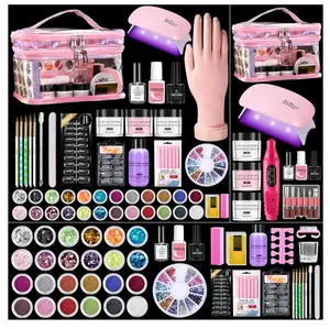 Acrylic Nail Kit with Everything: Beginners Practice Hand Acrylic Nail Powder Liquid Set with U V Lamp Drill in Gift Bag for Home Salon