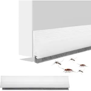 2 Pack Door Draft Stopper with Brush, 39 Inch Doors Sweep for Bottom of Door, Self Gap Filler for Dust, Noise, and Cold Air Insulation, White