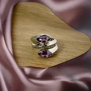 Dual Marquise Purple Austrian Crystal Ring, Handmade Jewelry, Jewelry Lovers/SZ.8