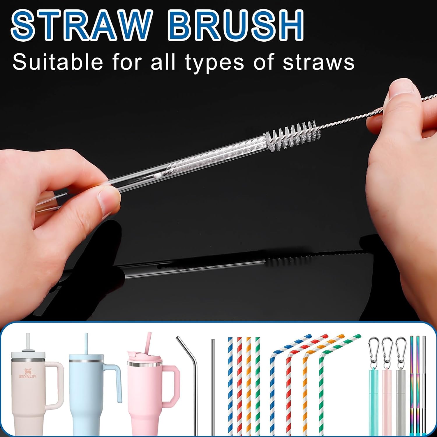 Bottle Brush Cleaning Set for Water Bottles & Stanley Cup, Straw Cleaner Brushes, Tube & Crevice Brush Kit Mother Gift