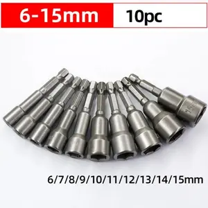 Magnetic Socket Wrench Set, 6mm-15mm Impact Sockets, ¼ Inch Hex Key, Drill Adapter, Tool Kit for Drilling & Screwing