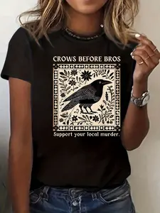 100% cotton Crows Before Bros Support Your Local Murder Floral Vintage T-Shirt casual Fashion graphic tees for women