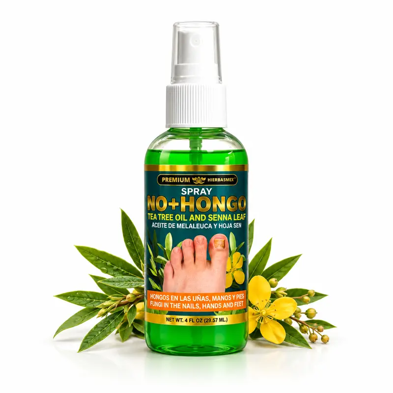 NO+HONGO Spray foot with Tea Tree Oil and Senna Leaf, Topical External-Use Spray, Made in Mexico