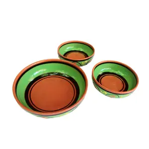 Cactus Canyon Ceramics Terracotta Green - Festive Set - Hand Painted From Spain, Set of 3 Dipping Bowls Tableware