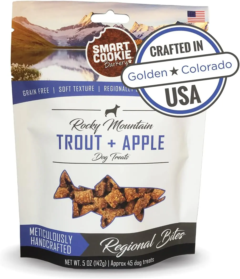 Smart Cookie All Natural Dog Treats – Trout & Apple Flavor, Soft and Chewy, Grain-Free, Human-Grade, Perfect for Allergies and Sensitive Stomachs, 5 oz Bag