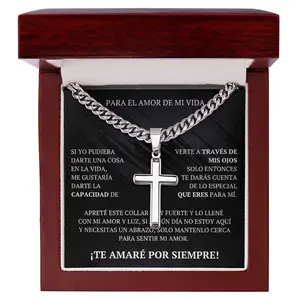 To the Love of my life| Cuban Link Chain with Artisan Cross| Para el amor de mi vida | regalo de Navidad, regalo de San Valentin