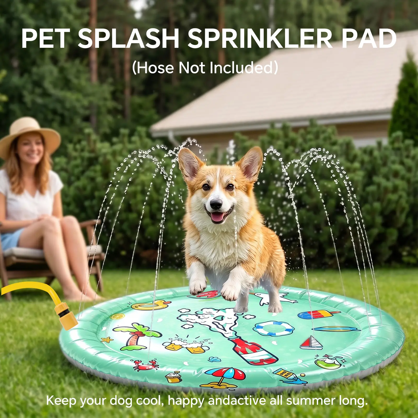Dog Splash Pad for Small Medium Large Dogs - Outdoor Cooling Water Sprinkler Toy with Anti-Slip Inflatable Base, Thickened Backyard Pet Bath Pool with Spray Nozzles for Summer Fun