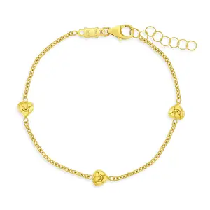 14k Gold 5"- 6" Triple Puffed Heart Baby / Toddler / Kids Bracelet