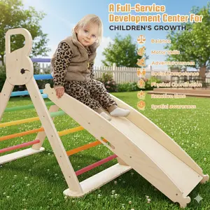 Pikler Triangle Set - 10-in-1 Wooden Climbing Gym for Toddlers 1-6 Years Old | Indoor Playground with Rock Climbing Ramp, Slide & Tent | Montessori Toys for Physical Development | Christmas & Birthday Gifts for Toddlers, Kids, Boys and Girls