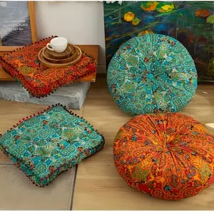 Bohemian Round Meditation Cushion - Soft, Comfortable French-Moroccan Style for Living Room, Bedroom, and Office - Washable, Versatile Home Decor