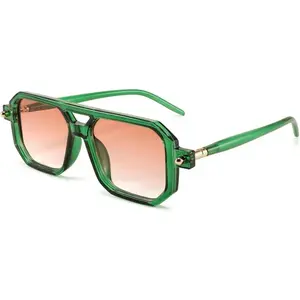 Vintage Square Aviator Sunglasses – UV400 Green Lens Retro 70s Style Shades for Men & Women