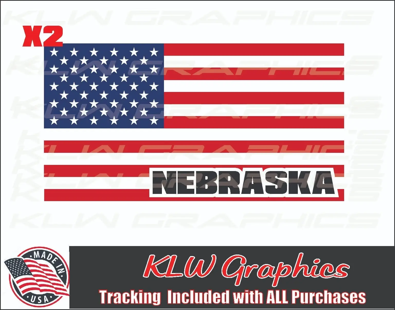 Nebraska American Flag Red White Blue Black Full Color Decal Sticker United States Flas US Midwest America Car Truck Home Farm