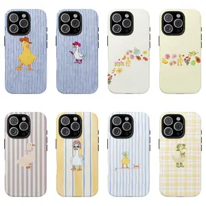 Cowboy Duck iPhone Case, Cute Western Duck Phone Cover, Aesthetic Blue Stripe Design, Compatible with iPhone 17 16 15 14 13 12 11 Pro Max Plus Air