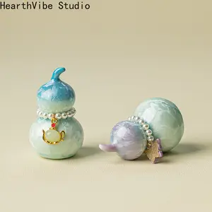 2026 Mini colorful Gourd With Pearl pendant Tableware crystalline glaze Ceramic cover Fortune Ornaments Craft Tea ceremony accessorie