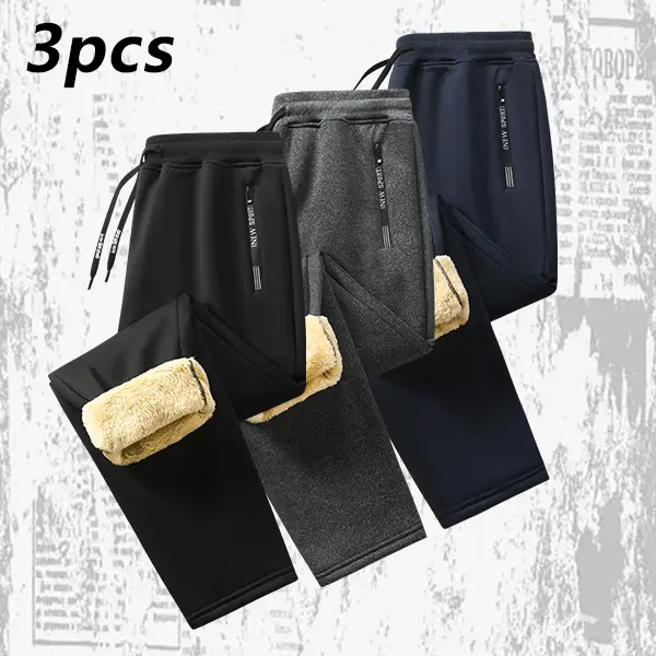 Men's Athletic Fleece Sweatpants, Straight Leg Casual Pants with Zipper Pockets for Gym Workouts and Lounging