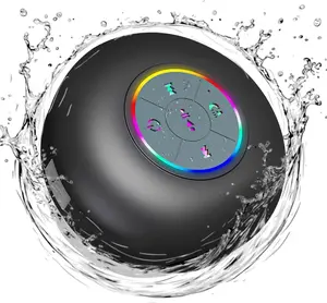 Portable Wireless Bluetooth Speaker with LED Lights - Waterproof Outdoor Loudspeaker with Large Suction Cup for Bathroom and Travel