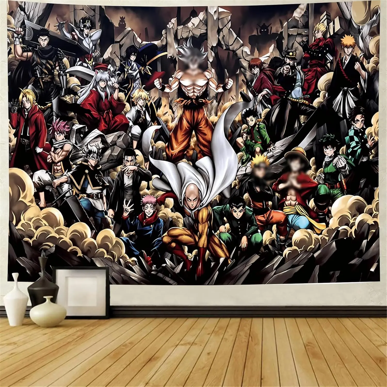 Japanese Anime Heroes Full Print Tapestry - Colorful Modern Wall Decor, 1-Piece Family-Themed Large Wall Art Background, Birthday Gift Home Decor Merchandise