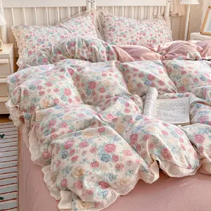 French Romantic Style Bedding Set, Soft Breathable Bed Linen Decor, Suitable for Bedroom and Dormitory, Fits Single and Double Beds