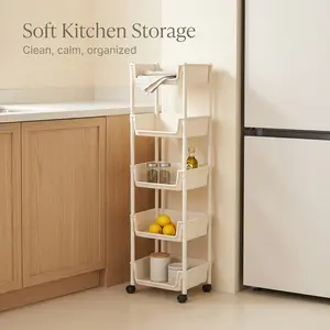 Rolling Storage Cart with Wheels, Heavy Duty Multi-Layer Freestanding Shelf, Adjustable Space Saving Plastic Organizer for Bedroom Bathroom Kitchen Living Room, Portable Home Storage Unit, Easy Install, 2026 Semiannual Sale