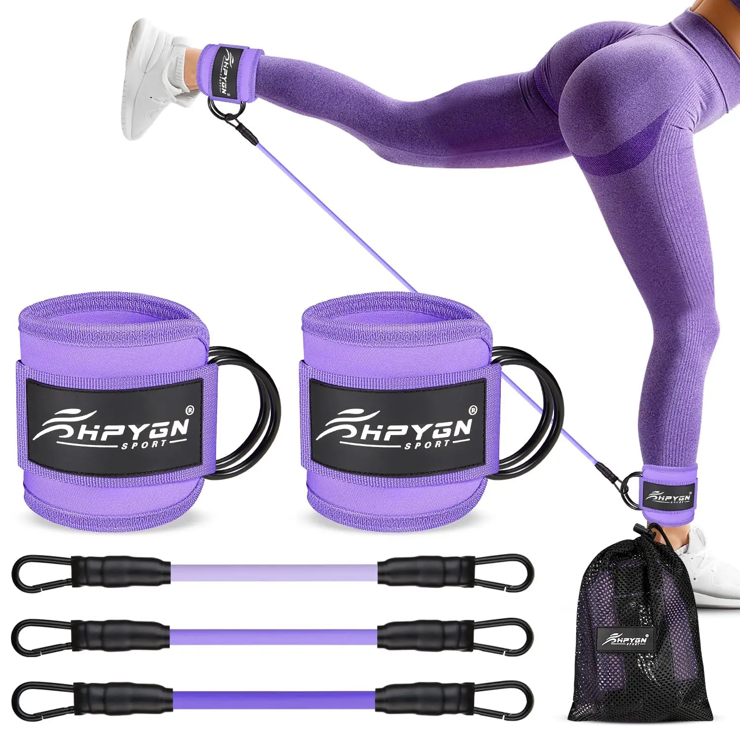 Ankle Resistance Bands with Cuffs, 5-Pack Adjustable Glute Workout Bands for Women & Men, Leg and Hip Training Equipment for Kickbacks, Pilates and Lower Body Exercises, Home Gym Fitness Gear, SummerWins Workout Set