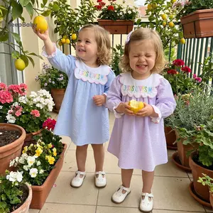 Toddler Girls Easter Dress Fashionable Cute Letters Embroidery Long Bubble Sleeve Striped Dress Toddler Girls Easter Dress Fashionable Cute Letters Embroidery Long Bubble Sleeve Striped Dress