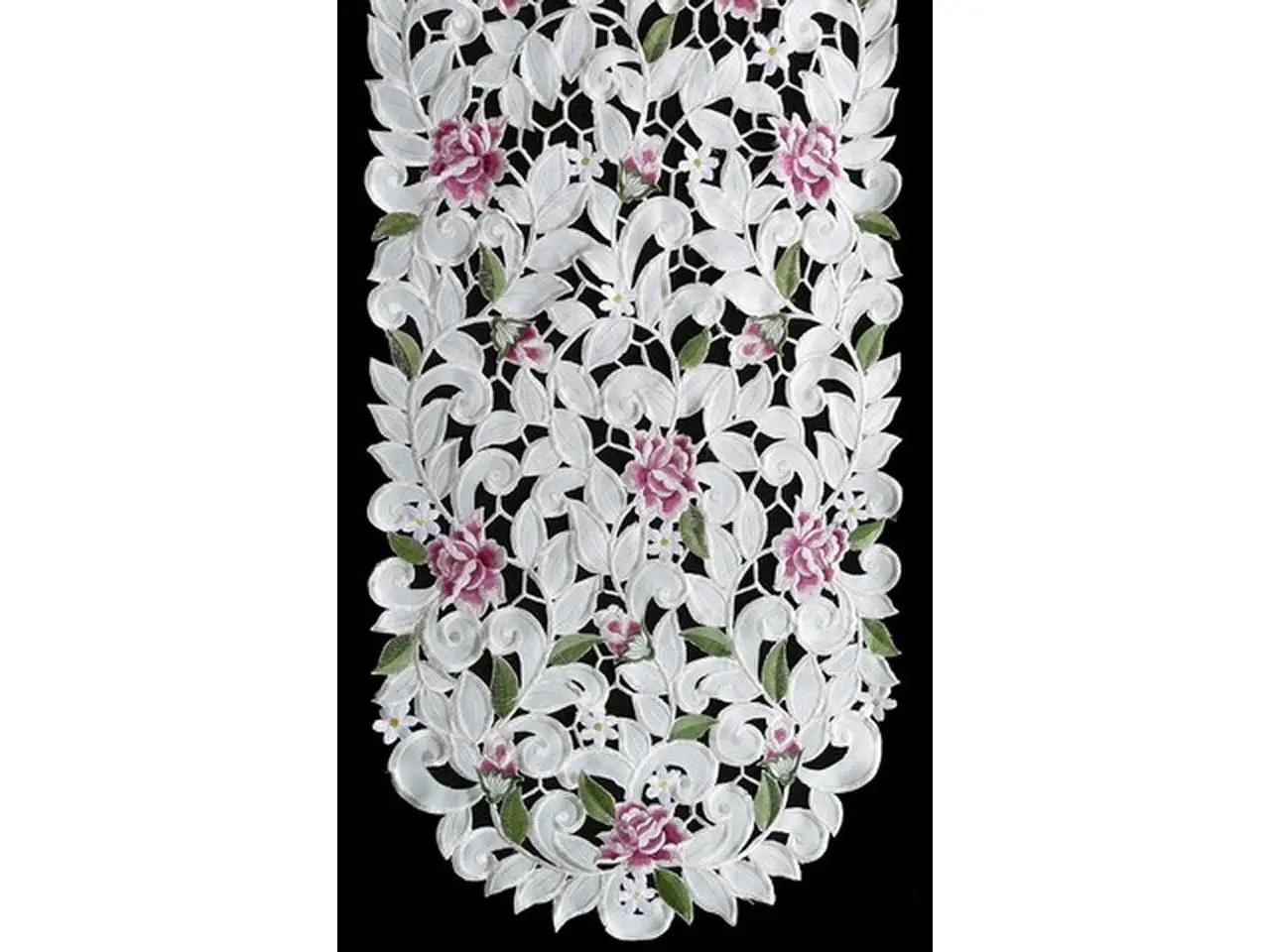 Decorative Round Shape H7662-RS Purple Cottage Rose Pattern Doily, 16 in.