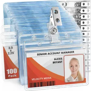 - Horizontal Plastic Card Holder with Metal Clip and Vinyl Straps (Clear, 3.5x2.25 Inch, 100 Pack),  PVC ID Name Badge Holder with Clip